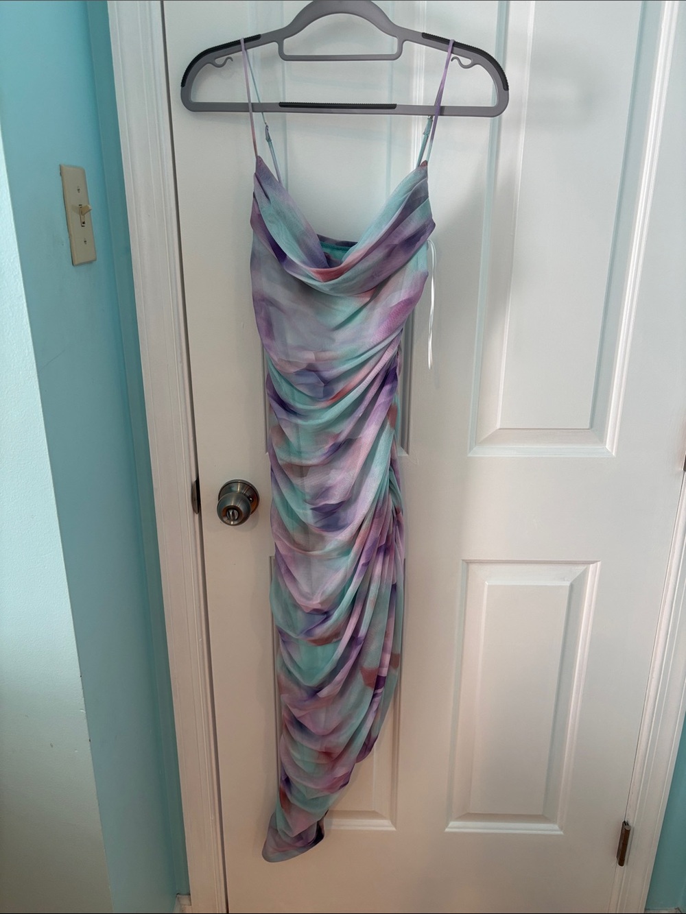 Hello Molly Pastel Watercolor Cowl Neck Slip Dress